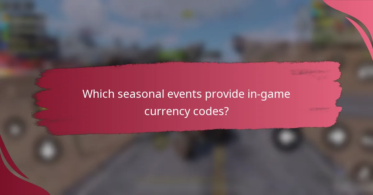Which seasonal events provide in-game currency codes?